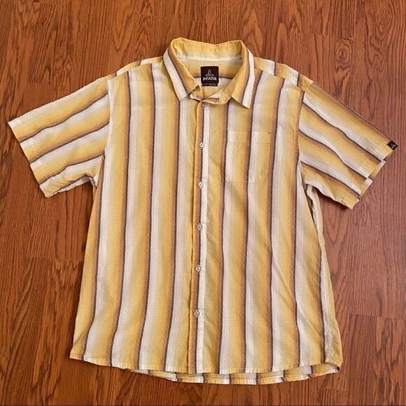 Prana Yellow Striped Casual Button Down Shirt XL - Picture 1 of 5